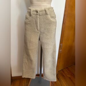 MM6 MAISON MARGIELA: Faux Shearling Cropped Straight Leg Pants SZ.36 (IVORY)